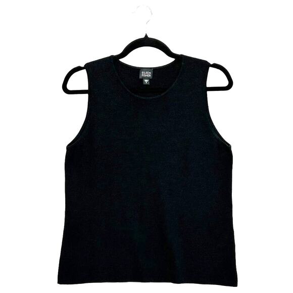 Eileen Fisher Silk Blend Sleeveless Top Women's Sz S Black Textured Stretch - Picture 1 of 5